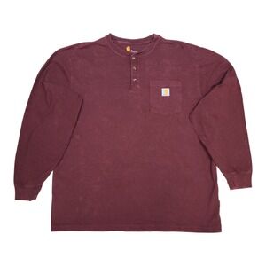 Carhartt Mens XL Burgundy Long Sleeve Henley Pocket T-Shirt Original Fit